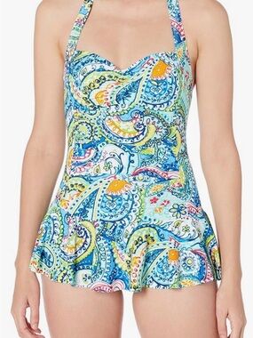 Chaps Blue Paisley Halter One-Piece Swimdress